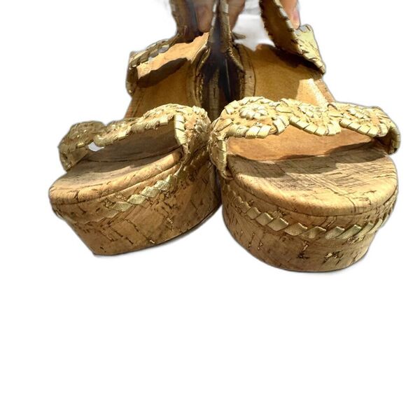 Jack Rogers Leigh Wedges Sandals Cork Platform Brown Gold Leather Slip On size 8 - Picture 8 of 11